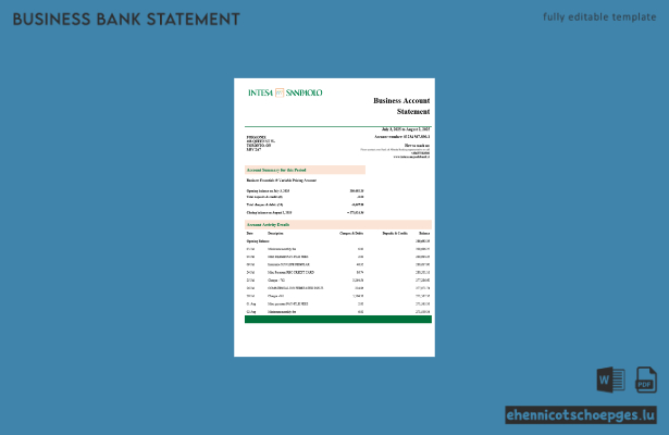 Slowenien Intesa Sanpaolo Unternehmenskontoauszug Word- und PDF-Beispielvorschau